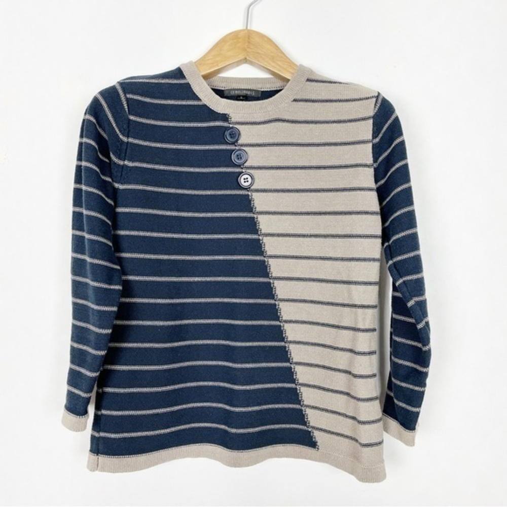 Compliments Striped Cotton Crewneck Long‎ Sleeve Sweater Navy & Taupe Size Large